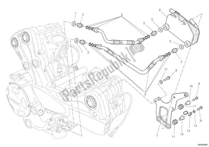 All parts for the Oil Cooler of the Ducati Streetfighter S 1100 2010
